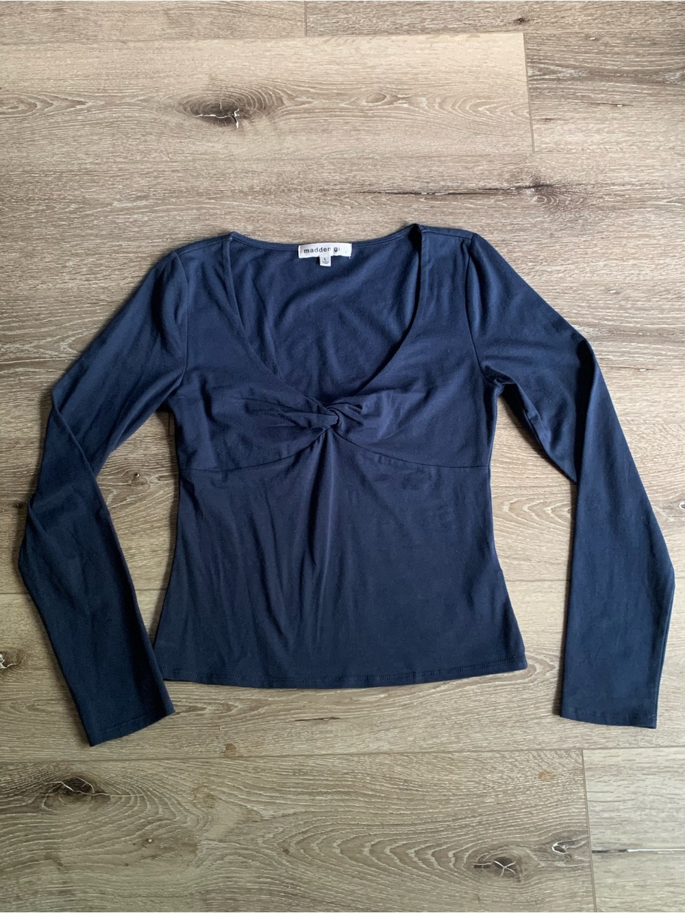 Madden Girl Navy Long-Sleeve Twist Front Top